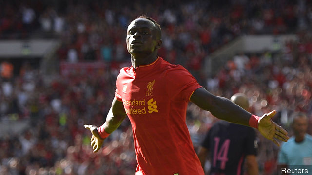 Liverpool's Sadio Mane celebrates after scoring their first goal