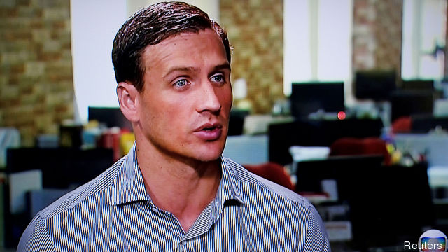 US swimmer Ryan Lochte gives an interview to Globo TV in New York