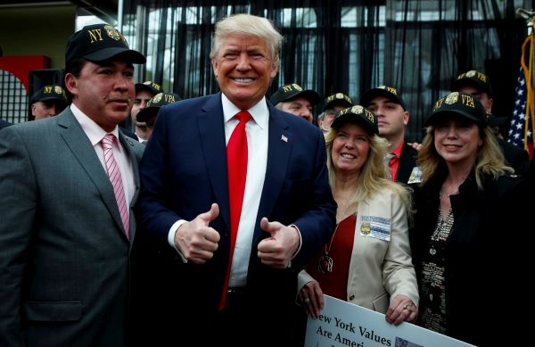 Republican presidential candidate Donald Trump with supporters