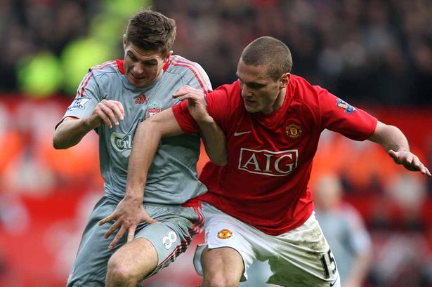 Manchester United v Liverpool March 14 2009
Manchester United's Nemanja Vidic fouls Liverpool's Steven Gerrard resulting in a red card