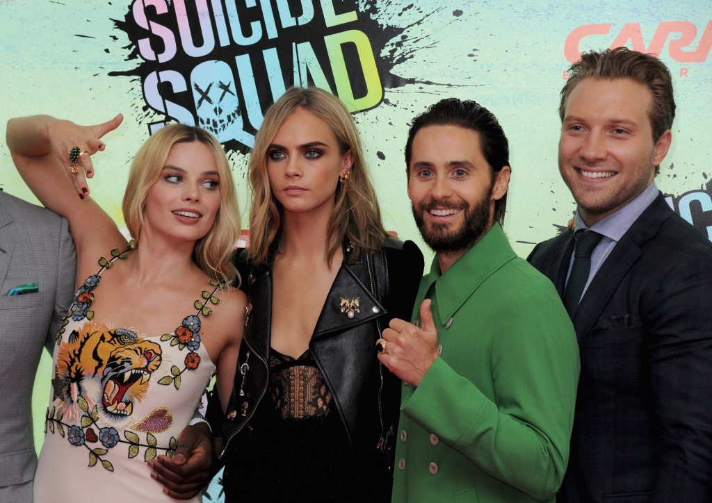 LONDON ENGLAND- AUGUST 03 Margot Robbie Cara Delevingne Jared Leto and Jai Courtney attend the European Premiere of'Suicide Squad at Odeon Leicester Square