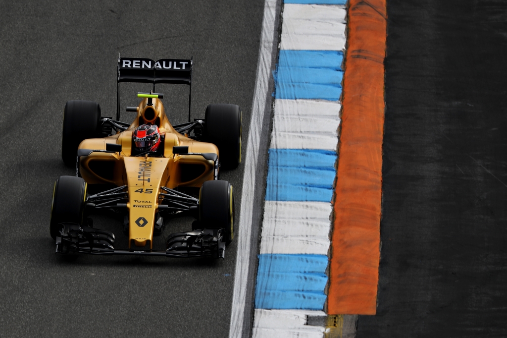 HOCKENHEIM GERMANY- JULY 29 Esteban Ocon of France and Renault Sport F1 drives in the Renault R.S.16 on track during practice for the Formula One Grand Prix of Germany at Hockenheimring