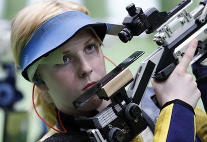 Virginia Thrasher of the United States competes during the Women's 10m Air Rifle Qualification at Olympic Shooting Center at the 2016 Summer Olympics in Rio de Janeiro Brazil on Saturday