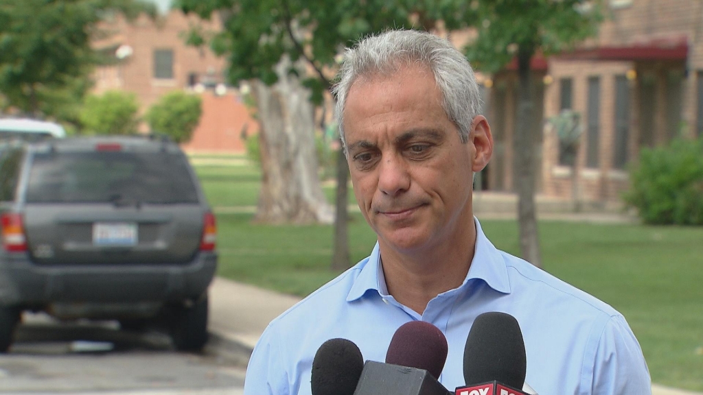 Mayor Rahm Emanuel speaks to reporters Tuesday