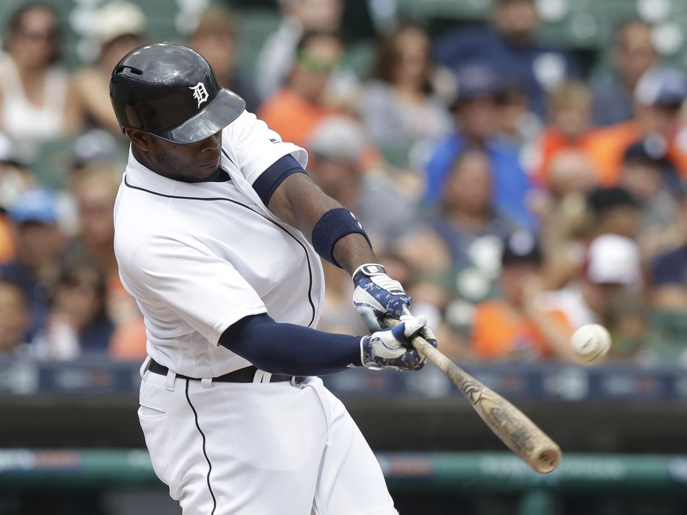 Detroit Tigers Justin Upton connects for a solo home run during the seventh inning against the Houston Astros Sunday