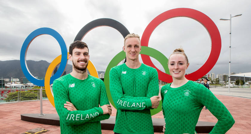 Members of the Ireland swimming team Nicholas Quinn Shane Ryan and Fiona Doyle outside the swimming venue in Barra