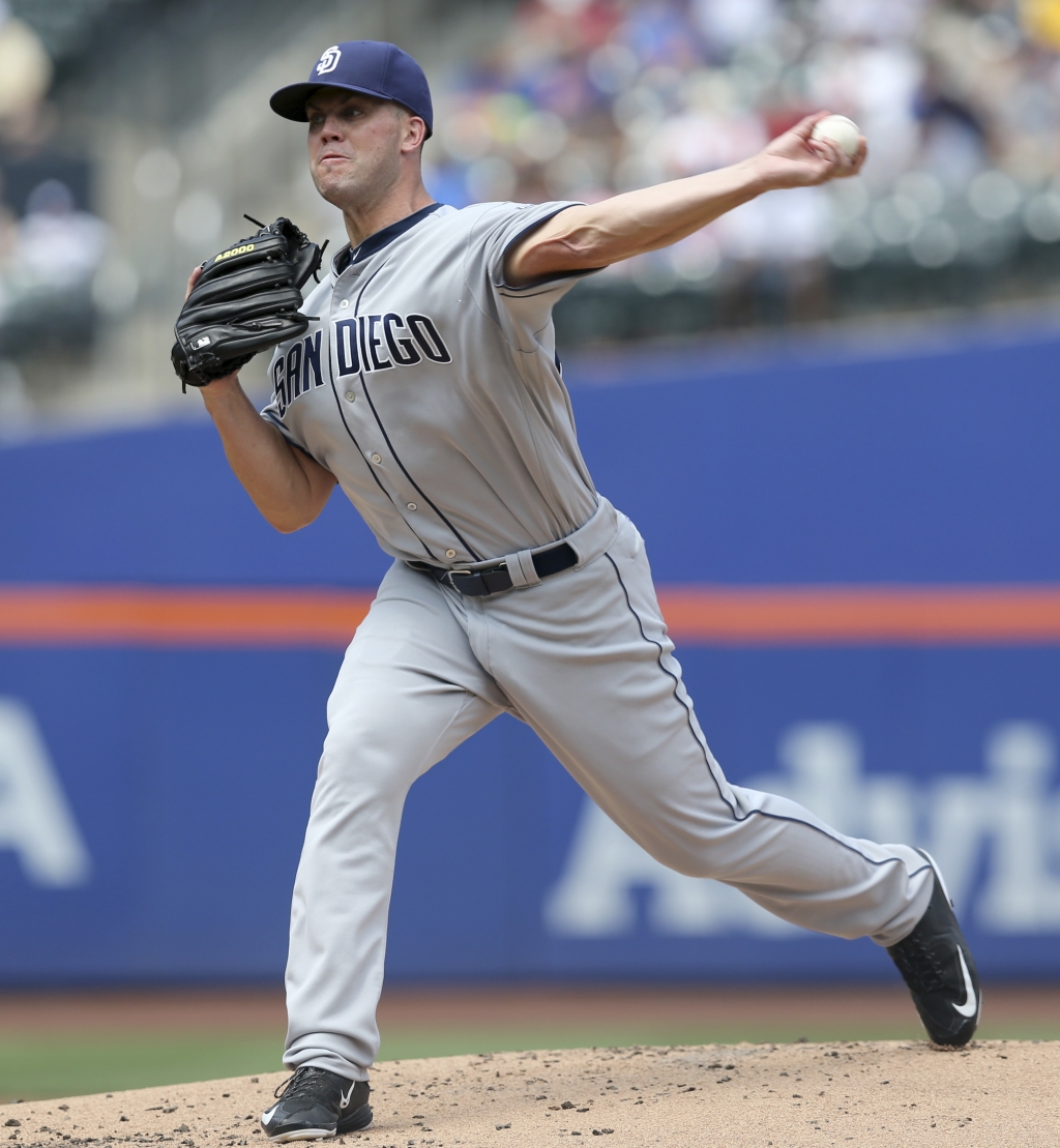 San Diego Padres pitcher Clayton Richard throws during the first inning of a baseball game against the New York Mets Sunday Aug. 14 2016 in New York