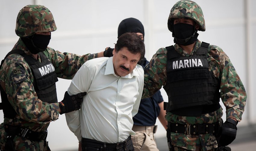 Mexican drug lord El Chapo during an arrest late last year