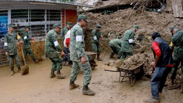 Mexico army troops are helping in rescue and recovery efforts in the wake of Tropical Storm Earl