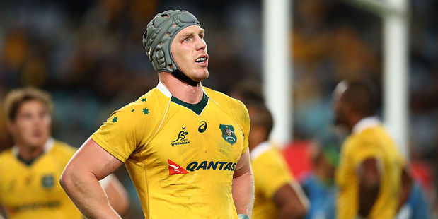 David Pocock shows his dejection during the first Bledisloe Cup Rugby Championship match between the Wallabies and the All Blacks