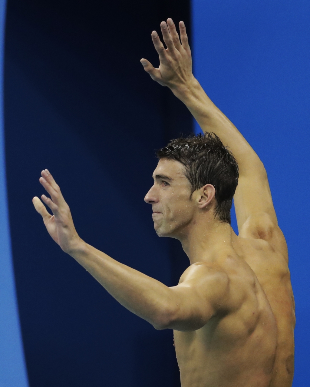 United States&#039 Michael Phelps reacts after winning the men's 4 x 100-meter medley relay final during the swimming competitions at the 2016 Summer Olympics Saturday Aug. 13 2016 in Rio de Janeiro Brazil