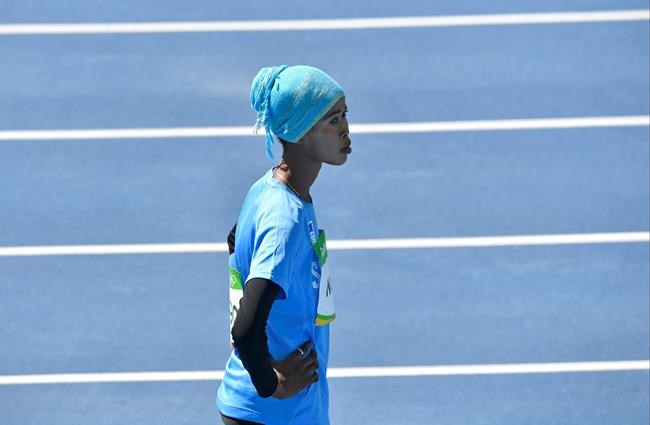 Somalia's Maryan Muse prepares to compete in a women's 400-meter heat during the athletics competitions of the 2016 Summer Olympics at the Olympic stadium in Rio de Janeiro Brazil Saturday Aug. 13 2016