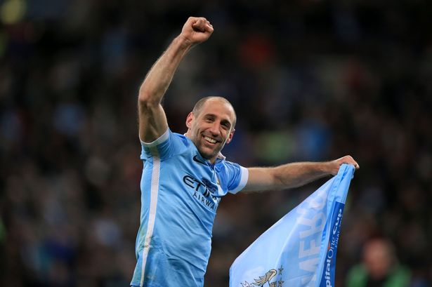 Pablo Zabaleta celebrates winning the penalty shoot-out