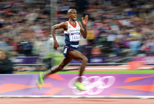 Mo Farah in action during the men's 10,000m final at London 2012