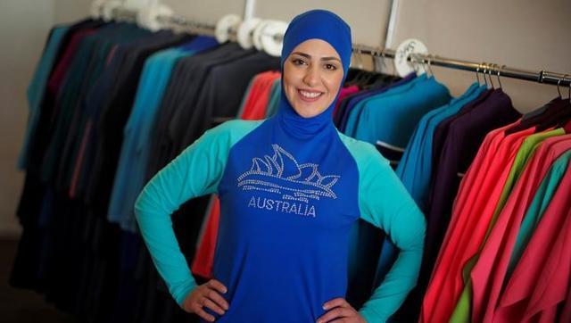 Model Salwa Elrashid models a'burkini, designed by Lebanese-born Australian Aheda Zanetti at her fashion store in Sydney