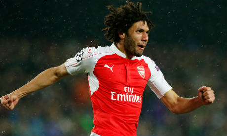 Mohamed Elneny celebrates scoring the first goal for Arsenal