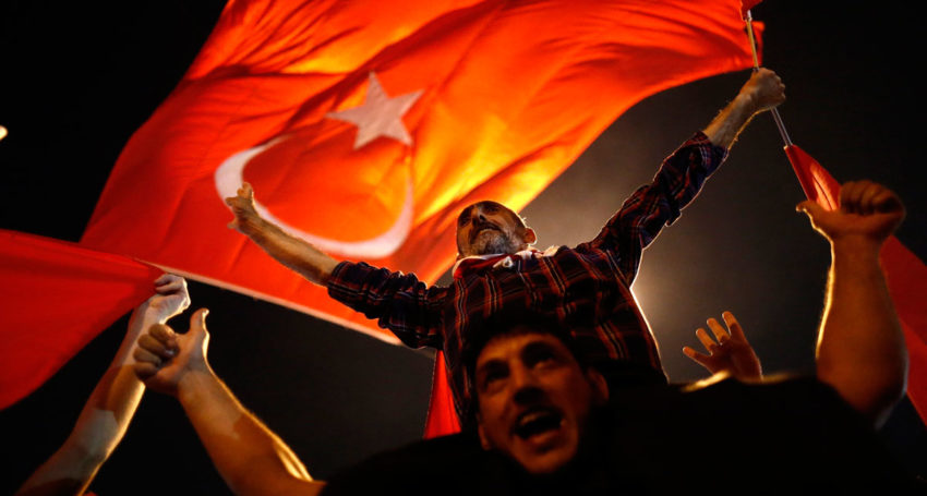 Supporters of the Turkish President rally in Taksim Square in Istanb