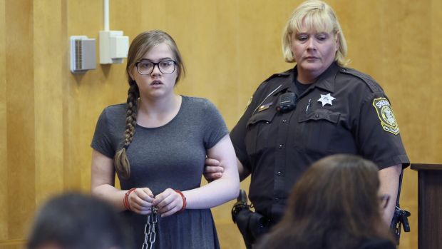 Morgan Geyser is led into the courtroom at Waukesha County Court on Friday