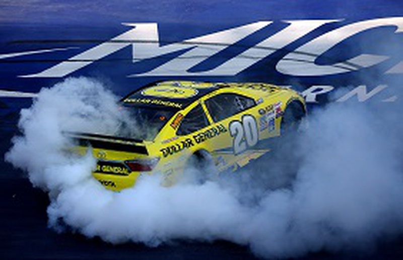 Matt Kenseth burns out at Michigan International Speedway after winning the Pure Michigan 400