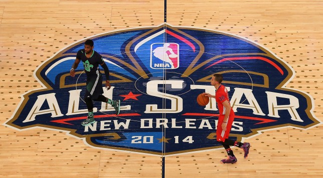 NEW ORLEANS LA- FEBRUARY 16 Western Conference Stephen Curry #30 of the Golden State Warriors moves the ball across mid court during 2014 NBA All Star game against the Eastern Conference at the Smoothie King Center