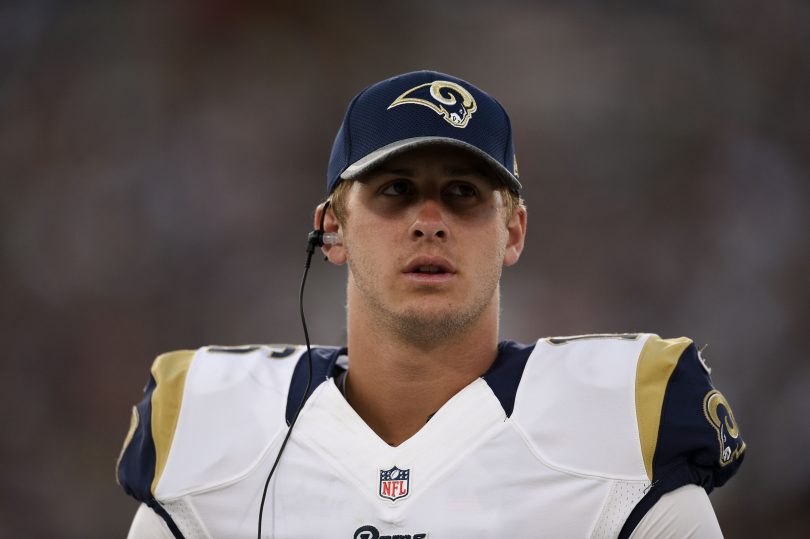 Aug 13 2016 Los Angeles CA USA Los Angeles Rams quarterback Jared Goff looks on against the Dallas Cowboys during the third quarter at Los Angeles Memorial Coliseum. Mandatory Credit Kelvin Kuo-USA TODAY Sports