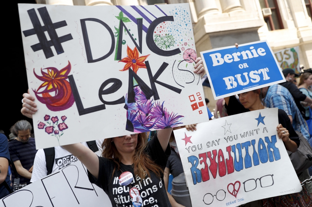 Philadelphia during the first day of the Democratic National Convention