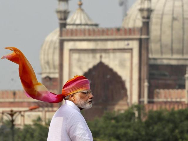 Narendra Modi addresses the nation from the ramparts of the historical Red Fort on the Independence Day in New Delhi