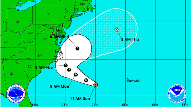 National Hurricane Center Potential path of Eight as of 11 a.m. Sunday