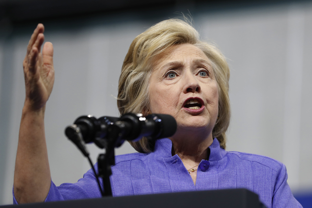 Democratic presidential candidate Hillary Clinton speaks in Scranton Pa. The State Department said Monday Aug. 22