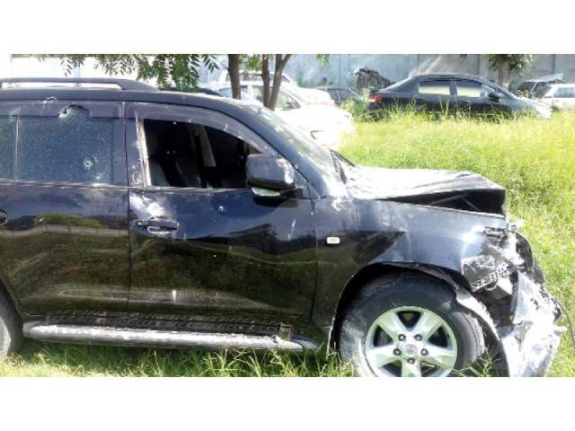 The vehicle in which Fahad Malik and Tariq Malik were travelling when they were attacked is parked at the Shalimar Police Station