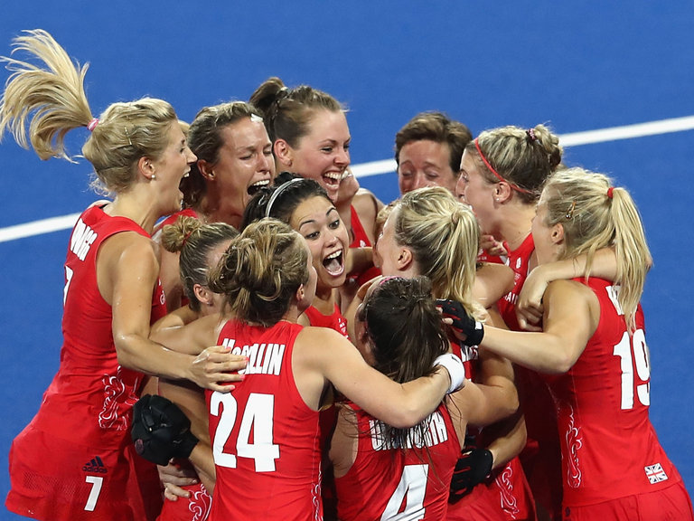 Great Britain celebrate their dramatic gold medal success