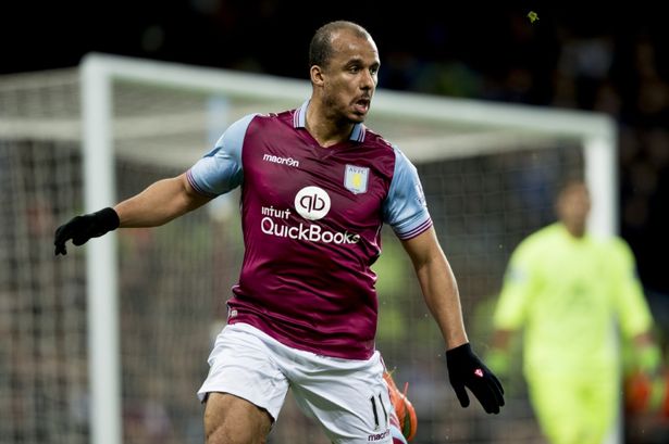 Gabby Agbonlahor plays for Aston Villa against Everton