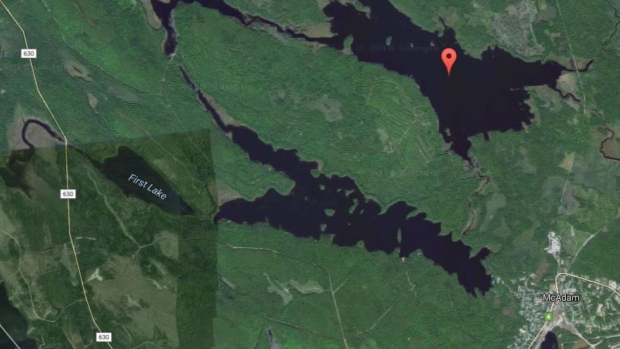 The marker indicates where Modsley Lake is near McAdam which is in the lower righthand corner of this image. A forest fire has burned about 15 hectares in the Modsley Lake area since the weekend