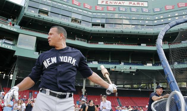 New York Yankees&#039 Alex Rodriguez warms up before a baseball game against the Boston Red Sox in Boston Thursday Aug. 11 2016