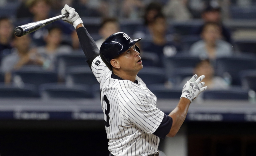 New York Yankees designated hitter Alex Rodriguez at bat against the Boston Red Sox during a baseball game in July in New York