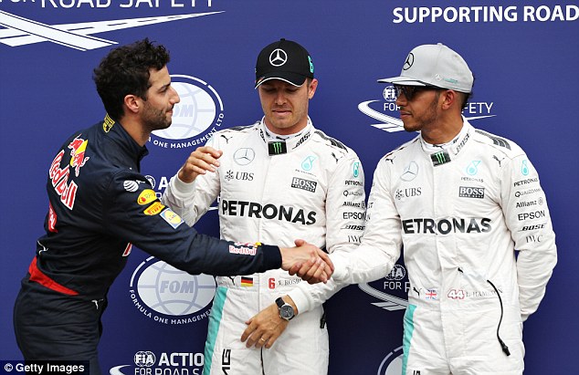 Nico Rosberg is on pole ahead of Lewis Hamilton and Daniel Ricciardo