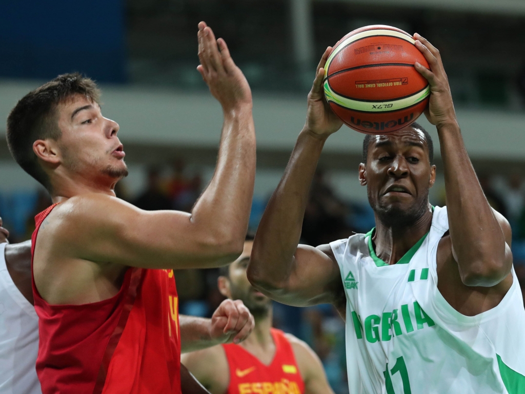 Nigeria and former CSU forward Andy Ogide, shown in a game earlier in the Olympics scored two points as Nigeria beat Croatia on Saturday night