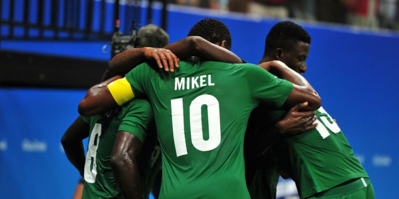 Nigeria celebrates a goal