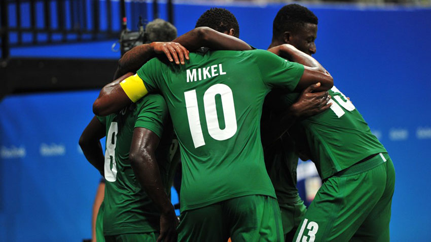 Nigeria celebrates his third goal during 2016 Summer Olympics match between Japan and Nigeria at Arena