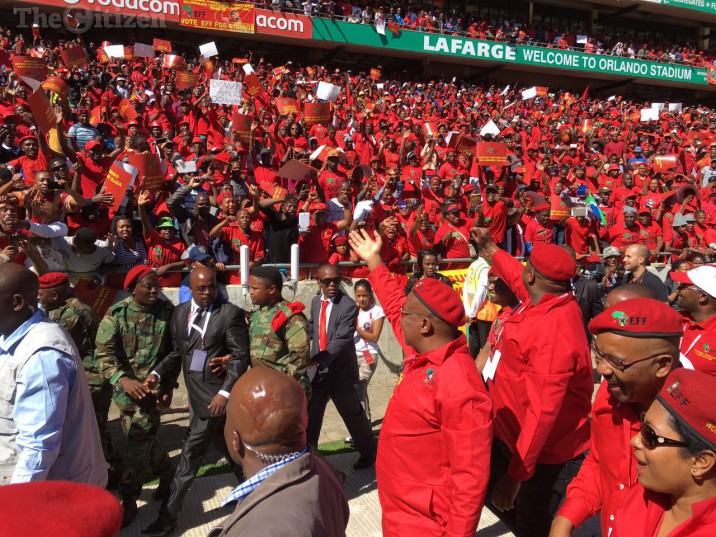 Julius Malema arrives at the EFF Manifesto Launch in Orlando Stadium Sowet | Image Michel Bega