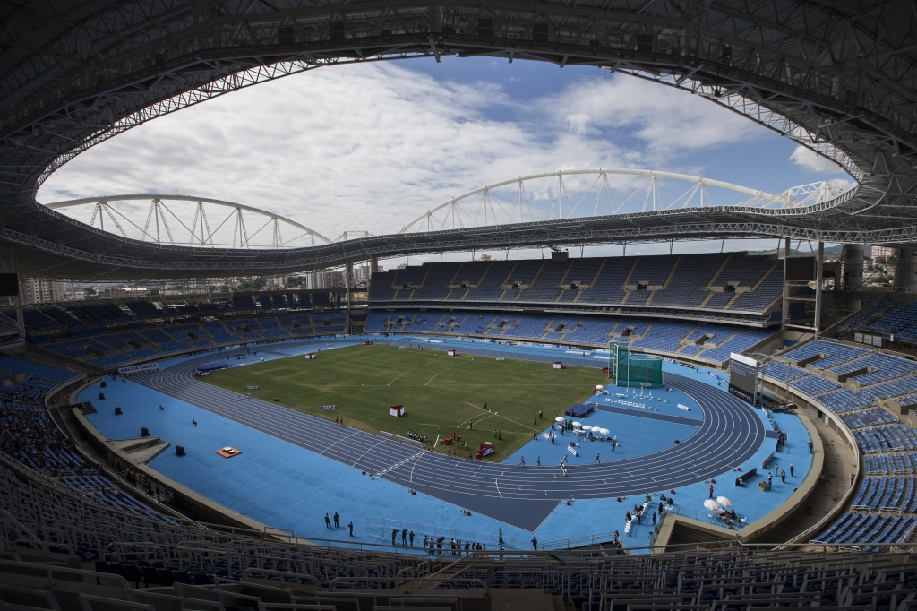 Olympic Stadium during the Men's 3000m steeplechase final Athletics test event in Rio de Janeiro Brazil Saturday. With the opening ceremony just over two months away Olympic leaders