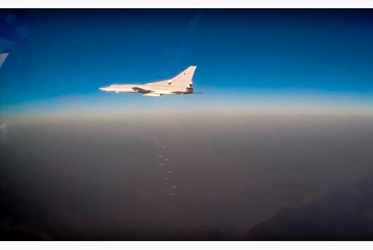 In this frame grab provided by Russian Defence Ministry press service Russian long range bomber Tu-22 M3 flies during an air strike over Syria on Thursday Aug. 18 2016. Russia's Defence Ministry said on Tuesday Russian warplanes have taken off from a bas