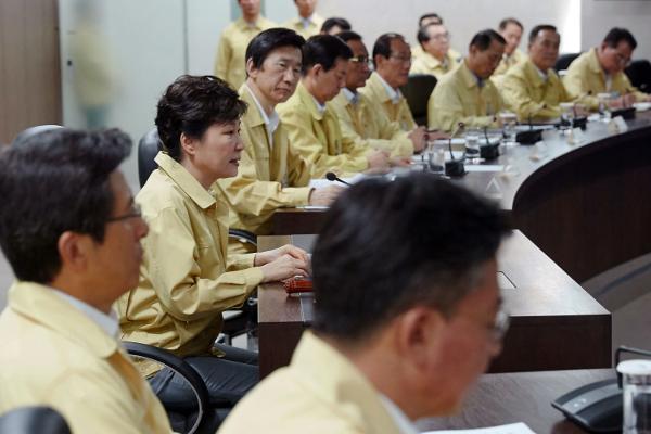 South Korean President Park Geun-hye second from left presides over a session of the National Security Council at the presidential house in Seoul South Korea Aug. 22 2016