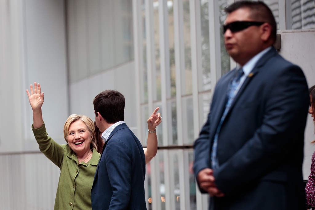 NEW YORK NY- AUGUST 18 Democratic presidential candidate Hillary Clinton leaves John Jay College of Criminal Justice following a meeting with law enforcement officials