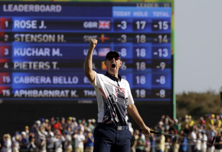 Justin Rose exults after his par putt on No. 18 seals a gold medal in golf’s first appearance in the Olympics since 1904. “It was just the most magical week,&#8221 he says