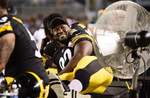 Pittsburgh Steelers outside linebacker James Harrison lies on a bench during the second half of an NFL preseason football game against the Philadelphia Eagles in Pittsburgh on Thursday Aug. 18 2016