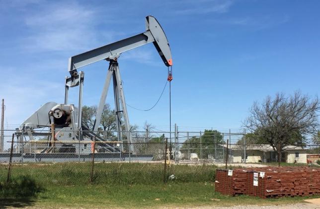 An oil pumpjack is seen in Velma Oklahoma