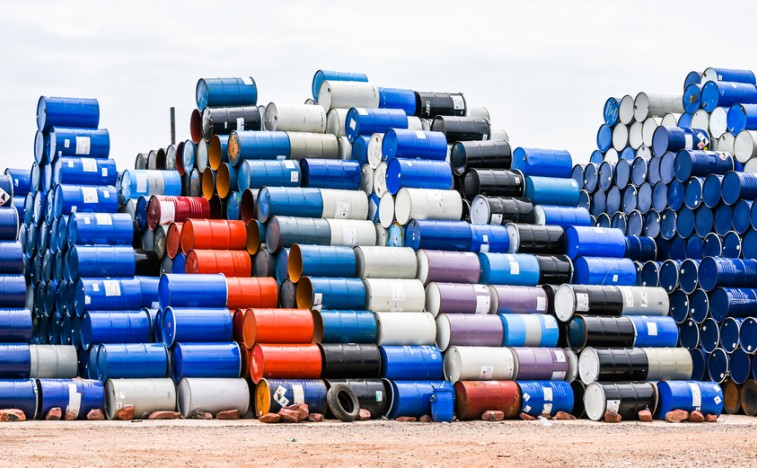 Stack of oil barrels