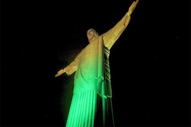 In Brazil all eyes were fixated on Christ the Redeemer statue on Corcovado mountain in Rio de Janeiro one of the Seven Wonders of the world which was lit green and yellow from 18.00