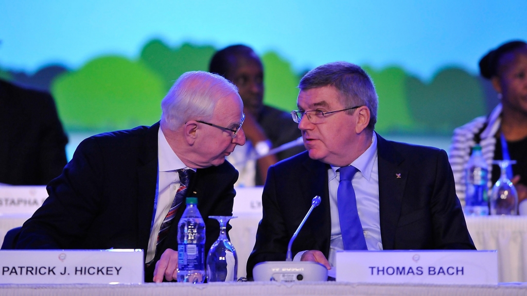 Patrick Hickey was arrested in Rio Wednesday he's seen here with IOC President Thomas Bach at meetings held last October